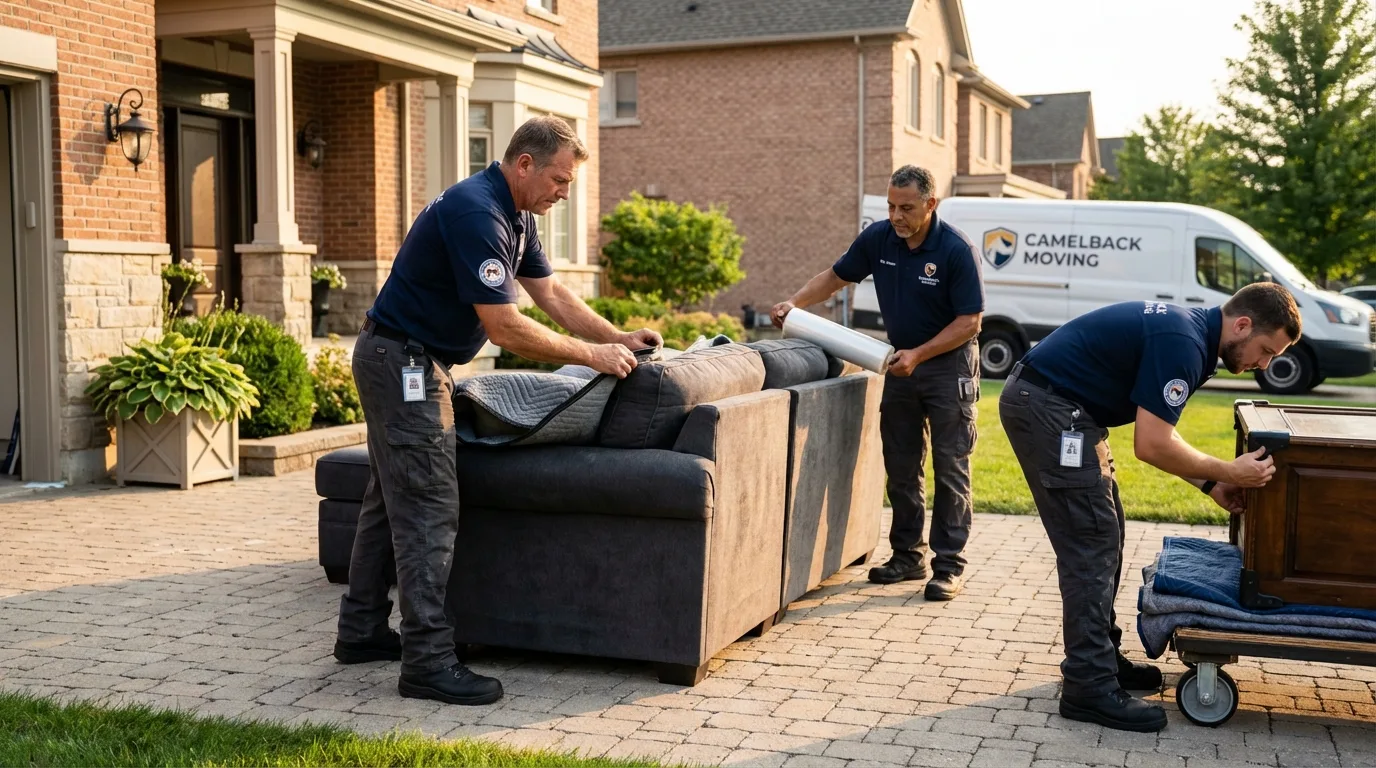 Large estate moving crew wrapping furniture in La Palma, CA