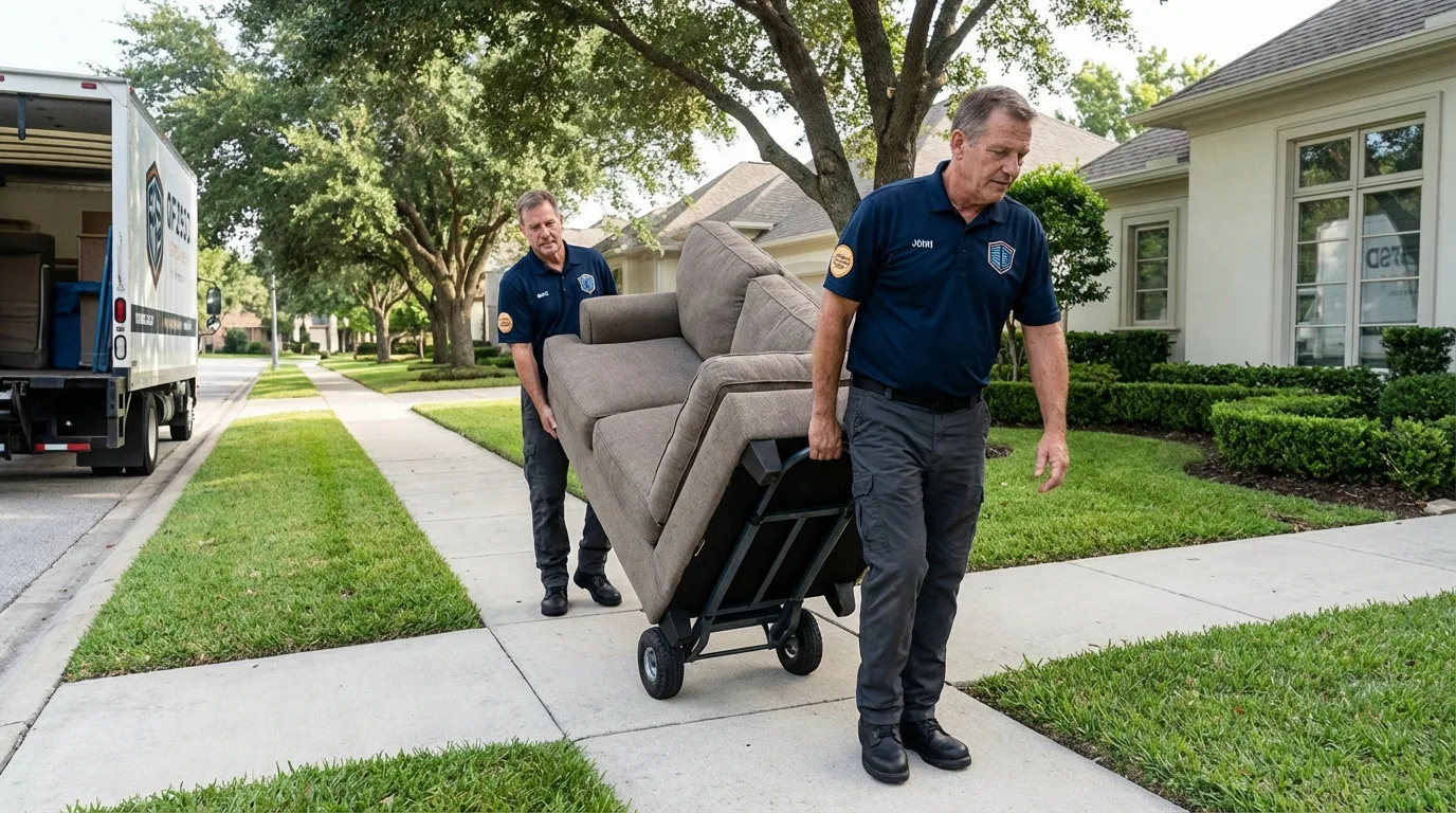 Local residential moving crew loading furniture in La Palma, CA